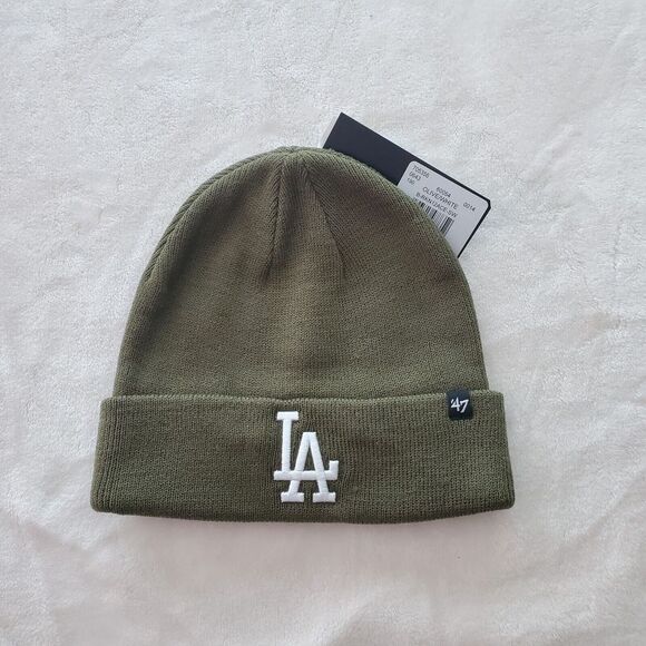 47 Brand‎ Los Angeles Dodgers Knit Beanie Olive White Embroidered Logo NEW - Picture 1 of 3